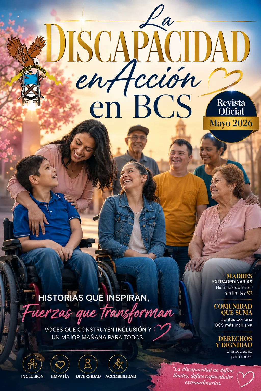 Mayo 2026 | La Discapacidad en acción en BCS | Revista Oficial 11 Portada de revista La Discapacidad en Acción en BCS edición mayo 2026 con personas con discapacidad, familias y mensaje de inclusión y esperanza.